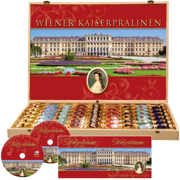 Wiener Kaiserpralinen von Heindl in edler Holzschatulle 840 g + Walzerträume 2 CD | Set